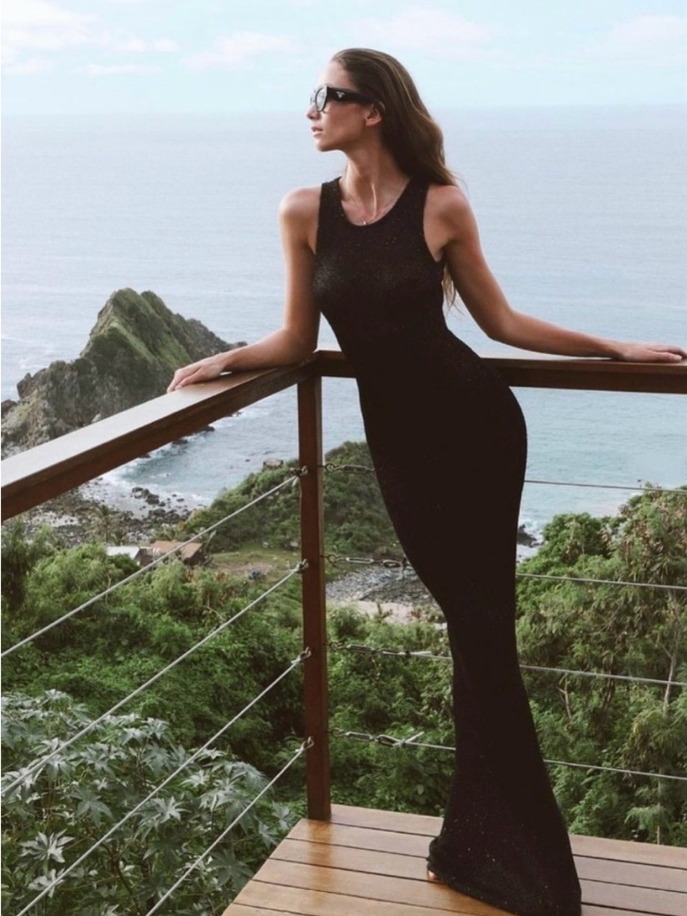 ASTA Resort Natalia sheer black knit sequin floor length dress